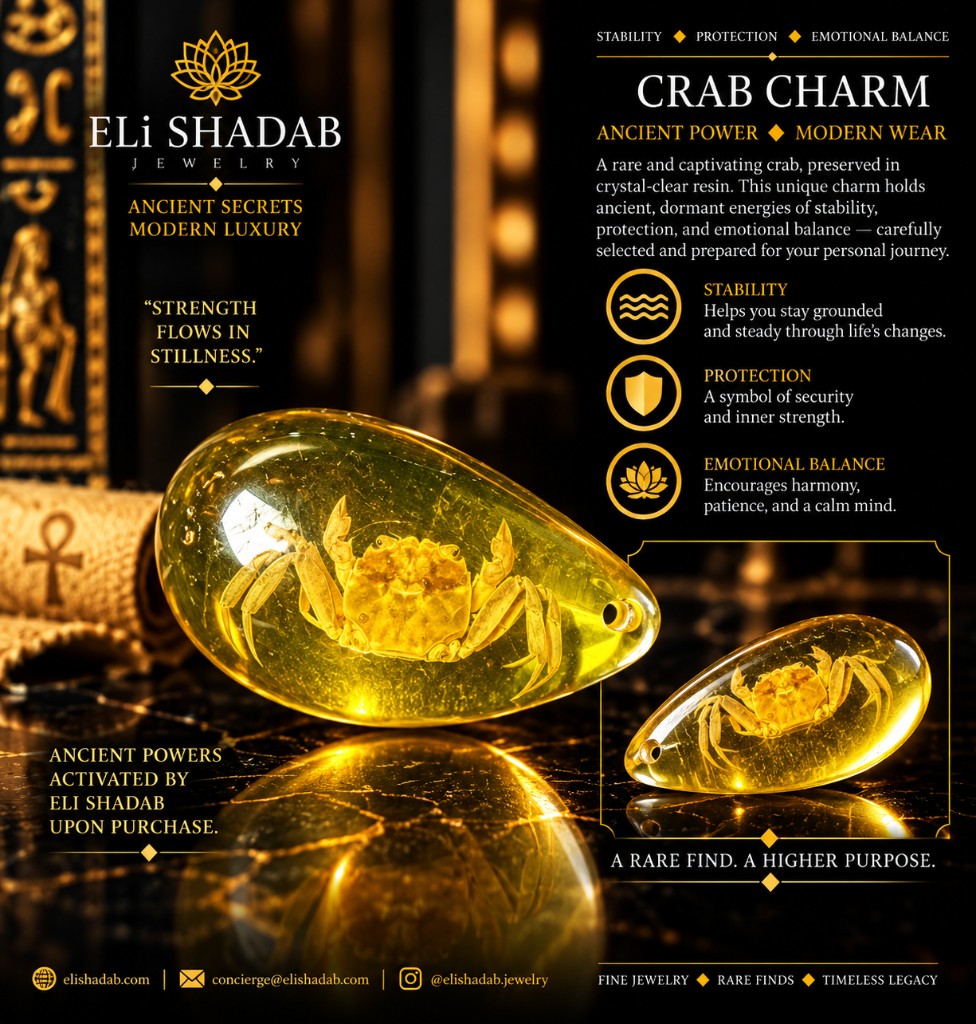 Crab Charm by Eli Shadab — crab preserved in amber resin