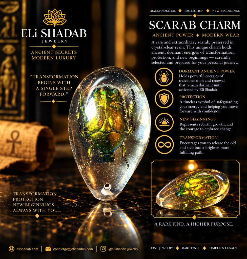 Radiant Scarab Charm by Eli Shadab — iridescent scarab in crystal resin