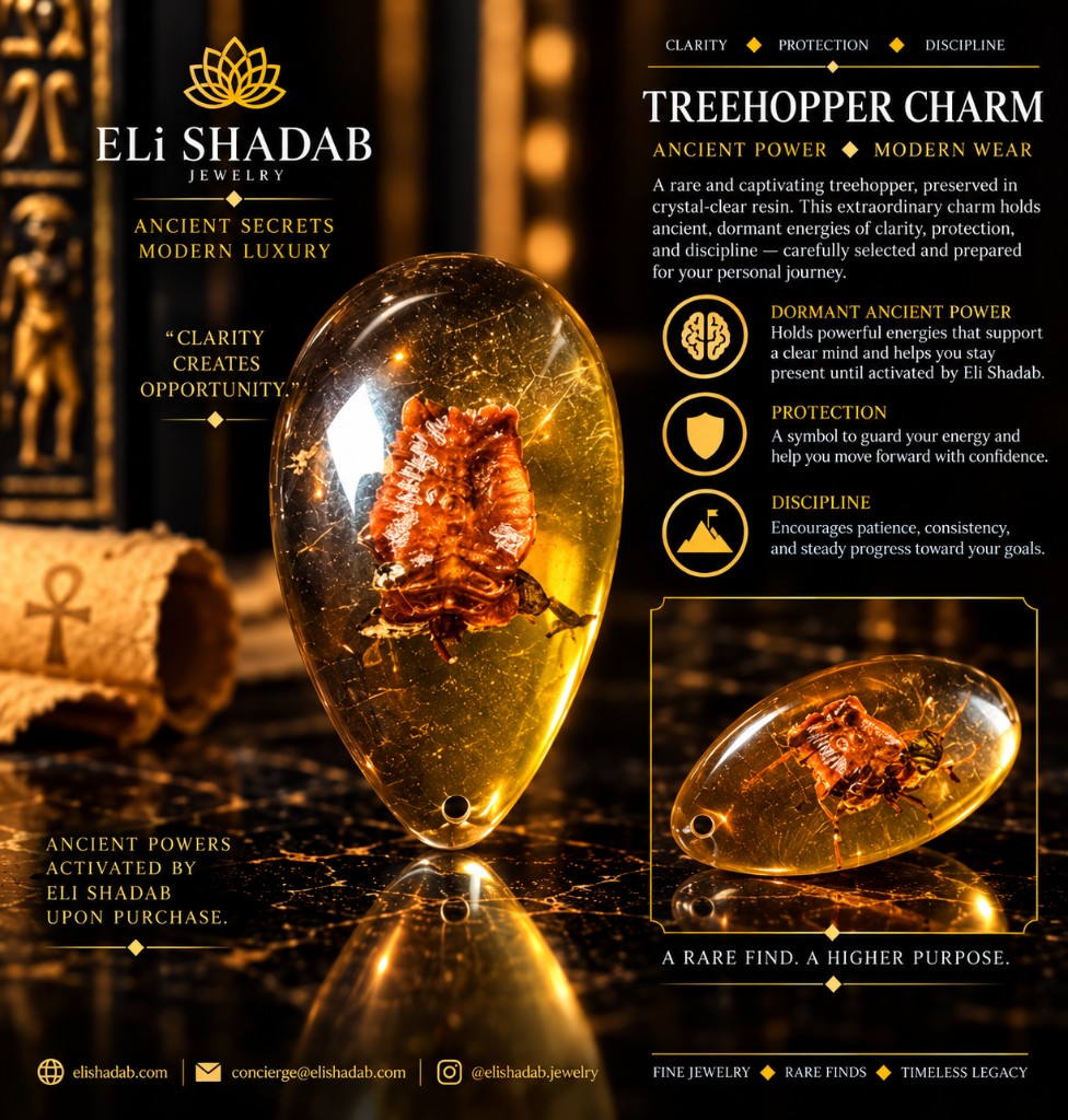 Treehopper Charm by Eli Shadab — treehopper in amber resin